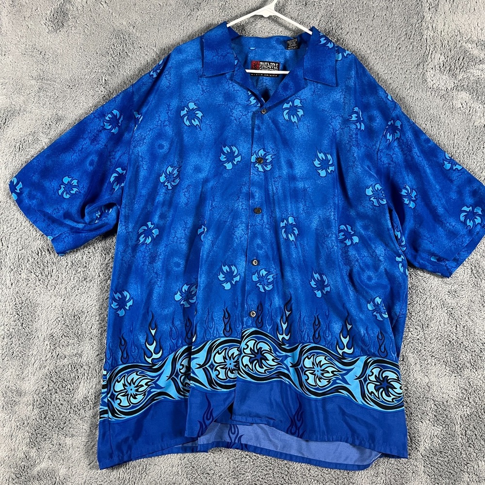 Pineapple Connection Mystic Origins Hawaiian Shirt Mens 3XLT Blue Flame Tribal
